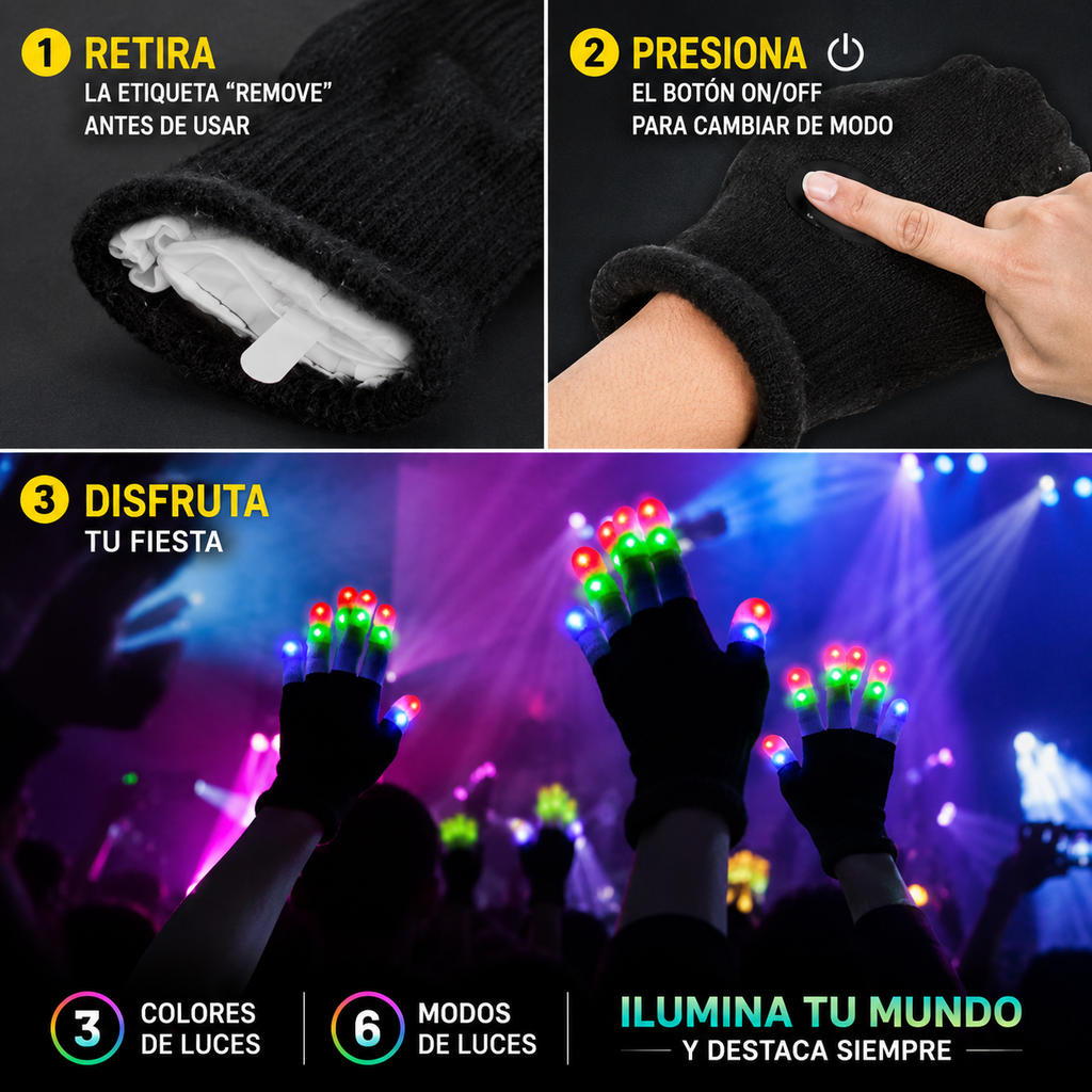 Guantes Con Luces Led 6 Tonalidades